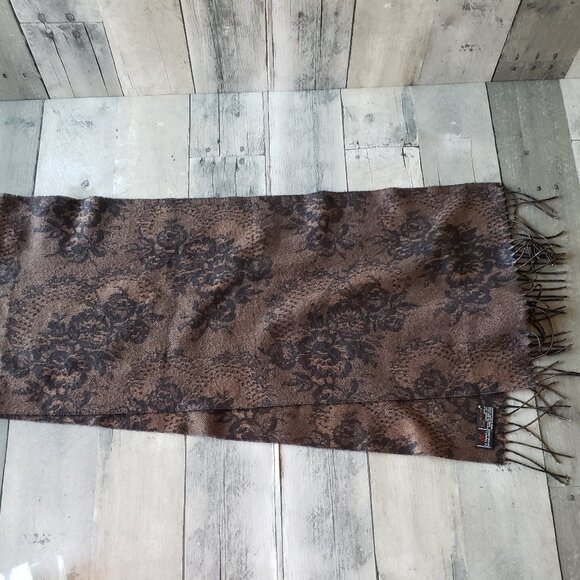 Brown Scarf with a Black Lace Print - Picture 1 of 6